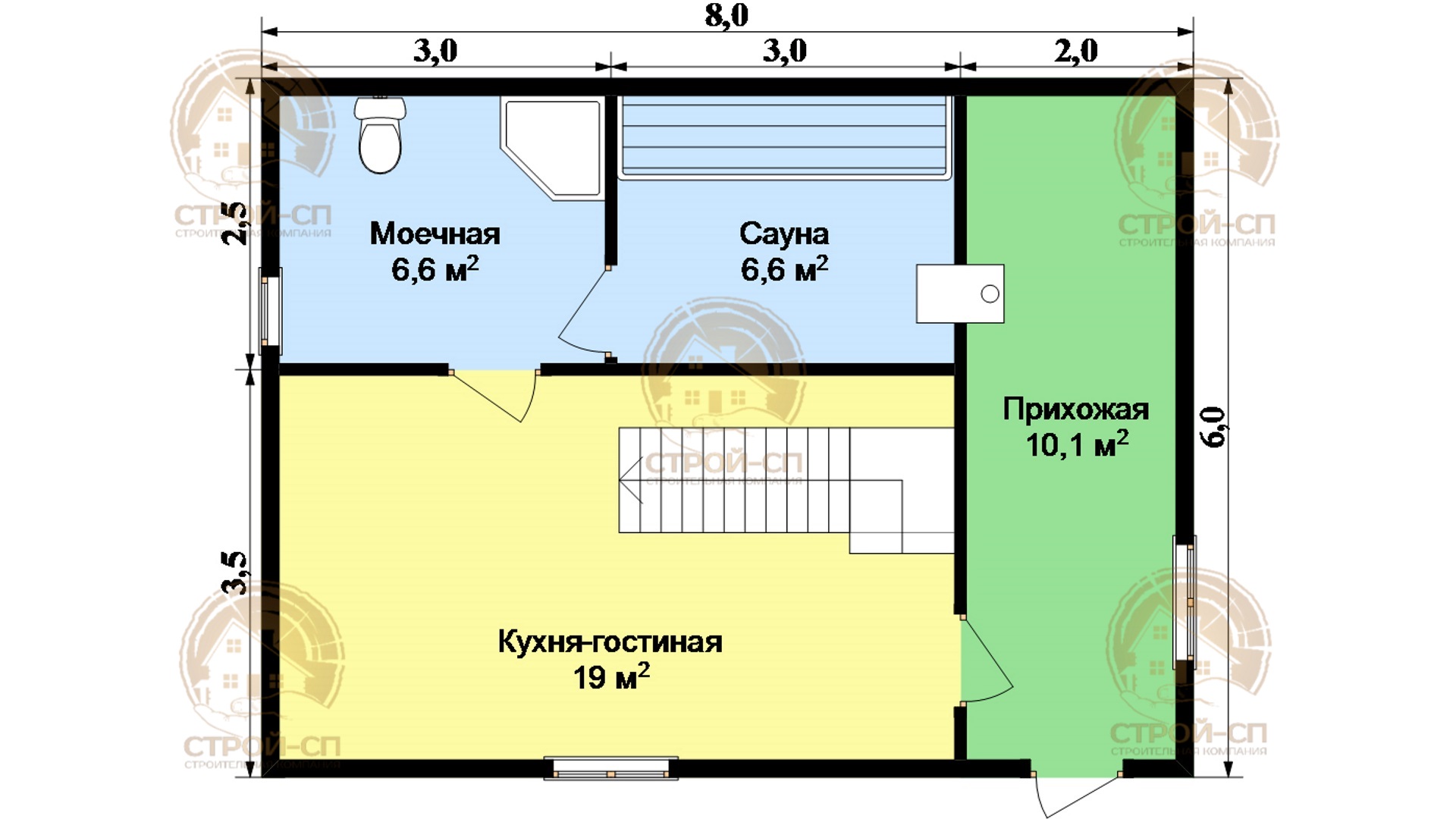 ⛪️ Проект бани из бруса ДБ05 цена под ключ в Москве и СПб